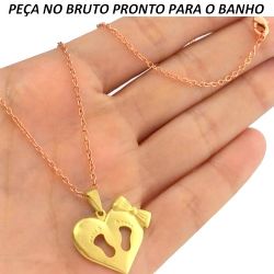 GARGANTILHA NO BRUTO PRONTO PARA O BANHO COM CORAÇÃO MENINA TAMANHO APROXIMADO:45CM TAMANHO APROXIMADO:2,5CM 3,5GR REF:BRU07