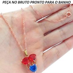 GARGANTILHA NO BRUTO PRONTO PARA O BANHO COM 3 PEDRAS EM ZIRCÔNIA COLORIDA TAMANHO APROXIMADO:45CM TAMANHO PINGENTE:2CM 4.5GR REF.BRU852