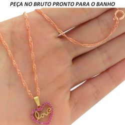 GARGANTILHA NO BRUTO PRONTO PARA O BANHO EM FORMA DE CORAÇÃO COM A PALAVRA LOVE TAMANHO APROXIMADO:45CM TAMANHO PINGENTE:1,5CM 2,5GR REF.BRU883