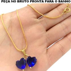 GARGANTILHA NO BRUTO PRONTO PARA O BANHO JÁ NO COBRE EM FORMA DE CORAÇÃO ZIRCÔNIA AZUL 4.7GR TAMANHO APROXIMADO:45CM PINGENTE:1,5CM REF.BRU1293