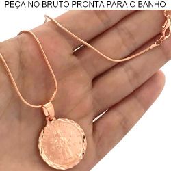 GARGANTILHA NO BRUTO PRONTO PARA O BANHO JÁ NO COBRE SÃO FRANCISCO DE ASSIS CORRENTE RABO DE RATO 8GR TAMANHO APROXIMADO:45CM PINGENTE:2,5CM REF.BRU669