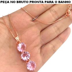 GARGANTILHA NO BRUTO PRONTO PARA O BANHO JÁ NO COBRE EM ZIRCÔNIA ROSA 5.8GR TAMANHO APROXIMADO:45CM PINGENTE:4CM REF.BRU1598