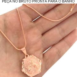 GARGANTILHA NO BRUTO PRONTO PARA O BANHO JÁ NO COBRE SÃO JORGE RABO DE RATO 8GR TAMANHO APROXIMADO:45CM PINGENTE:2CM REF.BRU683