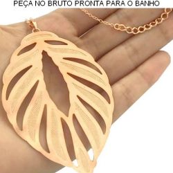GARGANTILHA NO BRUTO PRONTO PARA O BANHO 9,5GR TAM APROX CORRENTE :45CM+EXT PINGENTE EM FORMA DE FOLHA:8CM REF.BRU2087