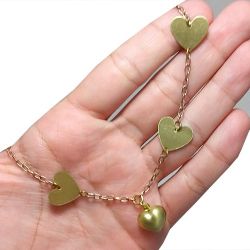 Gargantilha No Bruto Pronto Para Banho Com Corações Tamanho Aproximado: 44,5cm Extensor: 5,0cm Peso: 7,5 gramas REF: BRU1847