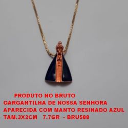 GARGANTILHA NO BRUTO PRONTO PARA O BANHO(GI) COM CORDÃO DIAMANTADO GARGANTILHA DE NOSSA SENHORA APARECIDA COM MANTO RESINADO AZUL TAM.3X2CM   7.7GR  - BRU588