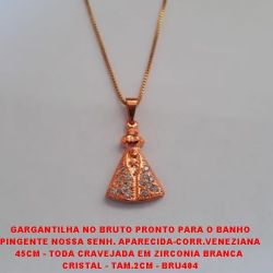 GARGANTILHA NO BRUTO PRONTO PARA O BANHO (GI)PINGENTE NOSSA SENH. APARECIDA-CORR.VENEZIANA 45CM - TODA CRAVEJADA EM ZIRCONIA BRANCA  CRISTAL - TAM.2CM - BRU404