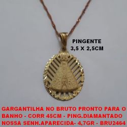 GARGANTILHA NO BRUTO PRONTO PARA O BANHO - CORR 45CM - PING.DIAMANTADO NOSSA SENH.APARECIDA- 4,7GR - BRU2464