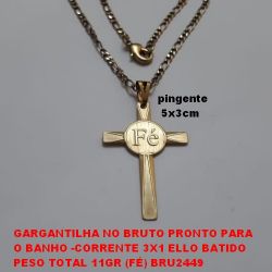 GARGANTILHA NO BRUTO PRONTO PARA O BANHO -CORRENTE MASCULINA 3X1 ELLO BATIDO PESO TOTAL 11GR (FÉ) BRU2449