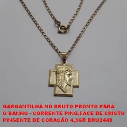 GARGANTILHA NO BRUTO PRONTO PARA  O BANHO - CORRENTE PING.FACE DE CRISTO  PINGENTE DE CORAÇÃO 4,3GR BRU2448