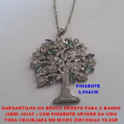 GARGANTILHA NO BRUTO PRONTO PARA O BANHO (SEMI JOIAS ) COM PINGENTE ARVORE DA VIDA TODA CRAVEJADA EM MICRO ZIRCONIAS 10,5GR BRU1731