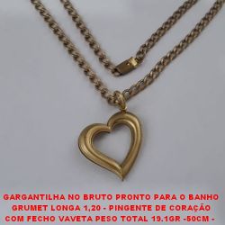 GARGANTILHA NO BRUTO PRONTO PARA O BANHO GRUMET LONGA 1,20 - PINGENTE DE CORAÇÃO COM FECHO VAVETA PESO TOTAL 19.1GR -50CM -  BRU2254(M-01124)