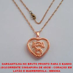 GARGANTILHA NO BRUTO PRONTO PARA O BANHO (GI)CORRENTE SINGAPURA DE 45CM - CORAÇÃO EM  LATÃO E MADREPEROLA - MENINA  -PESO 4,7GR FECHO LAGOSTA - PESO 5,4GR BRU1198