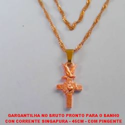 GARGANTILHA NO BRUTO PRONTO PARA O BANHO CON CORRENTE SINGAPURA - 45CM - COM PINGENTE PEQUENO EM FORMA DE CRUZ - 2,5GR - BRU060