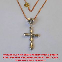 GARGANTILHA NO BRUTO PRONTO PARA O BANHO COM CORRENTE SINGAPURA DE 45CM - PESO 3,1GR PINGENTE 4X2CM - BRU2651