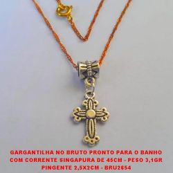 GARGANTILHA NO BRUTO PRONTO PARA O BANHO COM CORRENTE SINGAPURA DE 45CM - PESO 3,1GR PINGENTE 2,5X2CM - BRU2654