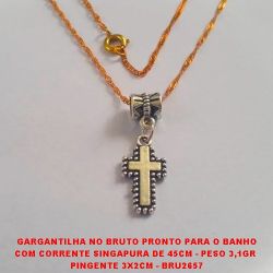 GARGANTILHA NO BRUTO PRONTO PARA O BANHO COM CORRENTE SINGAPURA DE 45CM - PESO 3,1GR  PINGENTE 3X2CM - BRU2657