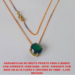 GARGANTILHA NO BRUTO PRONTO PARA O BANHO COM CORRENTE VENEZIANA - 45CM - PINGENTE COM BASE EM ALTA FUSÃO E ZIRCONIA DE 10MM - 3,1GR BRU2664
