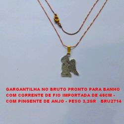 GARGANTILHA NO BRUTO PRONTO PARA BANHO COM CORRENTE DE FIO IMPORTADA DE 45CM - COM PINGENTE DE ANJO - PESO 3,2GR   BRU2714