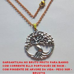GARGANTILHA NO BRUTO PRONTO PARA BANHO COM CORRENTE ELLO PORTUGUÊS DE 50CM - COM  PINGENTE DE ARVORE DA VIDA - PESO 9GR - BRU2716