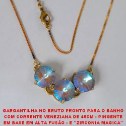 GARGANTILHA NO BRUTO PRONTO PARA O BANHO  COM CORRENTE VENEZIANA DE 45CM - PINGENTE  EM BASE EM ALTA FUSÃO - E ''ZIRCONIA MAGICA''  10MM - PESO 5,6GR - BRU2972