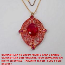 GARGANTILHA NO BRUTO PRONTO PARA O BANHO -  GARGANTILHA COM PINGENTE TODO CRAVEJADO EM  MICRO ZIRCONIAS - TAMANHO 45,0CM - PESO 5,5GR -  BRU3097