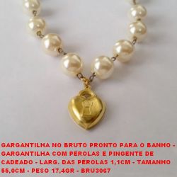 GARGANTILHA NO BRUTO PRONTO PARA O BANHO -  GARGANTILHA COM PÉROLAS E PINGENTE DE  CADEADO - LARG. DAS PÉROLAS 1,1CM - TAMANHO  55,0CM - PESO 17,4GR - BRU3067