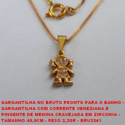 GARGANTILHA NO BRUTO PRONTO PARA O BANHO -  GARGANTILHA COM CORRENTE VENEZIANA E  PINGENTE DE MENINA CRAVEJADA EM ZIRCONIA -  TAMANHO 45,0CM - PESO 2,3GR - BRU3341