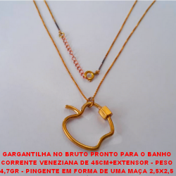GARGANTILHA NO BRUTO PRONTO PARA O BANHO CORRENTE VENEZIANA DE 45CM+EXTENSOR - PESO 4,7GR - PINGENTE EM FORMA DE UMA MAÇA 2,5X2,5  BRU2417