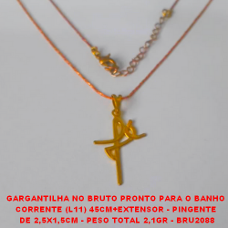 GARGANTILHA NO BRUTO PRONTO PARA O BANHO  CORRENTE (L11) 45CM+EXTENSOR - PINGENTE  DE 2,5X1,5CM - PESO TOTAL 2,1GR - BRU2088
