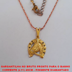 GARGANTILHA NO BRUTO PRONTO PARA O BANHO  CORRENTE (L11) 45CM + EXTENSOR - PINGENTE DIAMANTADO  CAVALO PEQUENO  DE 1,2CM - PESO TOTAL 2,6GR -(DIA) - BRU1548