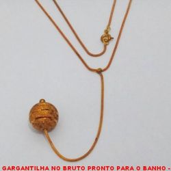 GARGANTILHA NO BRUTO PRONTO PARA O BANHO -  GARGANTILHA COM CORRENTE RABO DE RATO E  PINGENTE DE BOLA DIAMANTADA DE 13MM -  TAMANHO:60,0CM - PESO:6,9GR - BRU3984