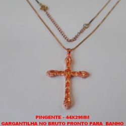 GARGANTILHA NO BRUTO PRONTO PARA  BANHO COM CORRENTE VENEZIANA DE 45CM + EXTENSOR  CRUCIFIXO DE ZIRCONIA PESO 5,2GR - TAMANHO 44X29MM - BRU3104