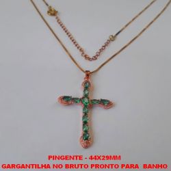 GARGANTILHA NO BRUTO PRONTO PARA  BANHO COM CORRENTE VENEZIANA DE 45CM + EXTENSOR  CRUCIFIXO DE ZIRCONIA PESO 5,2GR - TAMANHO 44X29MM - BRU3028