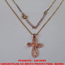 GARGANTILHA NO BRUTO PRONTO PARA  BANHO COM CORRENTEVENEZIANA DE 45CM + EXTENSOR  CRUCIFIXO TODA CRASVEJADA EM MICRO ZIRCONIAS  COLORIDAS - PESO 3,4GR - TAMANHO 24X16MM - BRU0593