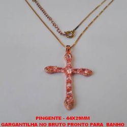 GARGANTILHA NO BRUTO PRONTO PARA  BANHO COM CORRENTE VENEZIANA DE 45CM + EXTENSOR  CRUCIFIXO DE ZIRCONIA PESO 5,2GR - TAMANHO 44X29MM - BRU1354