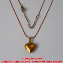 GARGANTILHA NO BRUTO PRONTO PARA O BANHO COM FECHO LAGOSTA CORRENTE L11 COM 45CM+ EXTENSOR  PINGENTE DE CORAÇÃO 12MM - PESO 2,2GR BRU2420