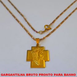 GARGANTILHA BRUTO PRONTO PARA BANHO COM CORRENTE DE 45CM VARIADA - COM FECHO BOINHA  PINGENTE 18MM MEDALHA ROSTO DE CRISTO  -  PESO 4,4GR - BRU3537