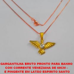 GARGANTILHA BRUTO PRONTO PARA BANHO  COM CORRENTE VENEZIANA DE 60CM -  E PINGENTE EM LATÃO ESPIRITO SANTO PINGENTE 28X20MM - BRU2747