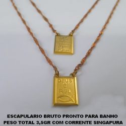 ESCAPULARIO BRUTO PRONTO PARA BANHO  PESO TOTAL 3,5GR COM CORRENTE SINGAPURA (2152)ESCAPULÁRIO DEUS É FIEL VERSO ORAÇAO  10X14MM - BRU4579