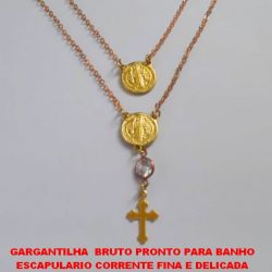 GARGANTILHA  BRUTO PRONTO PARA BANHO(COM PEDRA DE ZIRCONIA) ESCAPULARIO CORRENTE FINA E DELICADA (3226)(3001) REDONDO 12MM C/ SÃO BENTO PESO TOTAL 4,4GR - BRU1693