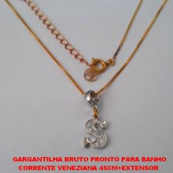 GARGANTILHA BRUTO PRONTO PARA BANHO CORRENTE VENEZIANA 45CM+EXTENSOR  (TT)PINGENTE COM A LETRA ''S'' CRAVEJADA EM MICRO ZIRCONIAS PESO TOTAL 3GR - BRU3398