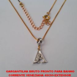GARGANTILHA BRUTO PRONTO PARA BANHO CORRENTE VENEZIANA 45CM+EXTENSOR  (TT)PINGENTE COM A LETRA ''A'' CRAVEJADA EM MICRO ZIRCONIAS PESO TOTAL 3GR - BRU1679