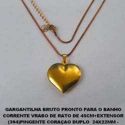 GARGANTILHA BRUTO PRONTO PARA O BANHO COM CORRENTE VRABO DE RATO DE 45CM+EXTENSOR (394)PINGENTE CORAÇAO DUPLO  24X22MM - - PESO TOTAL 6,7GR - BRU1673