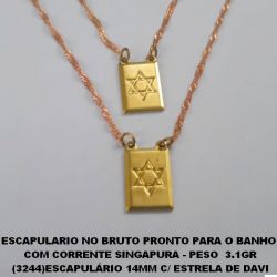 ESCAPULARIO NO BRUTO PRONTO PARA O BANHO  COM CORRENTE SINGAPURA - PESO  3.1GR (3244)ESCAPULÁRIO 14MM C/ ESTRELA DE DAVI BRU2119