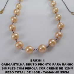 GARGANTILHA BRUTO PRONTO PARA BANHO SIMPLES COM PEROLA COR CREME DE 12MM PESO TOTAL DE 16GR - TAMANHO 55CM  BRU3814
