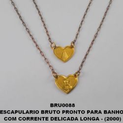 ESCAPULARIO BRUTO PRONTO PARA BANHO  COM CORRENTE DELICADA LONGA - (2000) CORAÇÃO 12X10 P/ ESCAP 1 LAD APARECIDA 1 LAD CARMO PESO 3.3GR - BRU0088