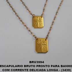 ESCAPULARIO BRUTO PRONTO PARA BANHO  COM CORRENTE DELICADA LONGA - (3439) PLACA CHANFRADA P/ ESCAP C/ CRUZ DIAMANTADA 15MM PESO 5.7GR - BRU3994