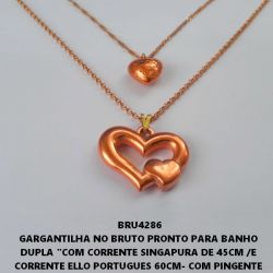 GARGANTILHA NO BRUTO PRONTO PARA BANHO  DUPLA ''COM SINGAPURA  45CM /E  CORRENTE ELLO PORTUGUES 60CM- COM PINGENTE  (448)CORAÇAO ABS  18MM - (509)CORAÇAO ABS VAZ - PESO 11,1GR - BRU4286