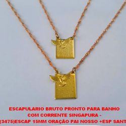 ESCAPULARIO BRUTO PRONTO PARA BANHO  COM CORRENTE SINGAPURA -  (3475)ESCAP 15MM ORAÇÃO PAI NOSSO +ESP SANTO PESO 4.7GR - BRU3087